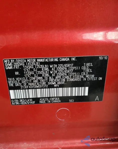 2011 Toyota Rav4 Limited from USA, damaged, VIN 2T3DF4DV5BW091312